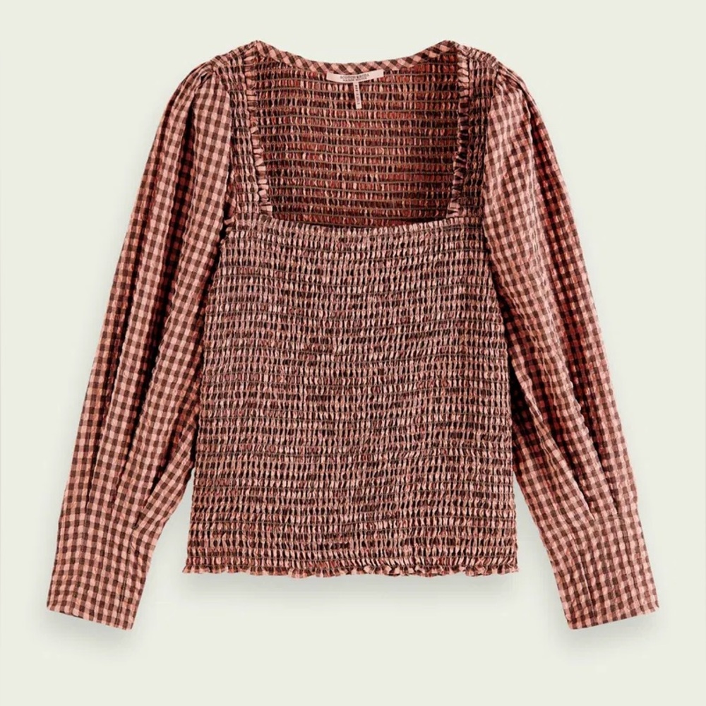 Smocked Gingham Long-Sleeve Top - Pink